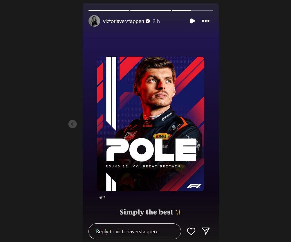 Max Verstappen's sister, Victoria, celebrates his pole win at Silverstone. Source: Instagram via @victoriaverstappen